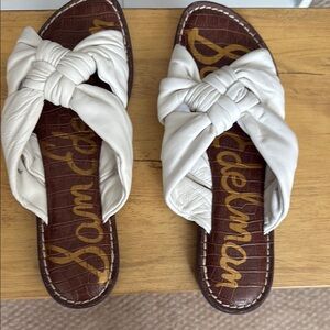 Sam Edelman White and Brown Slide Sandals with Knotted Design